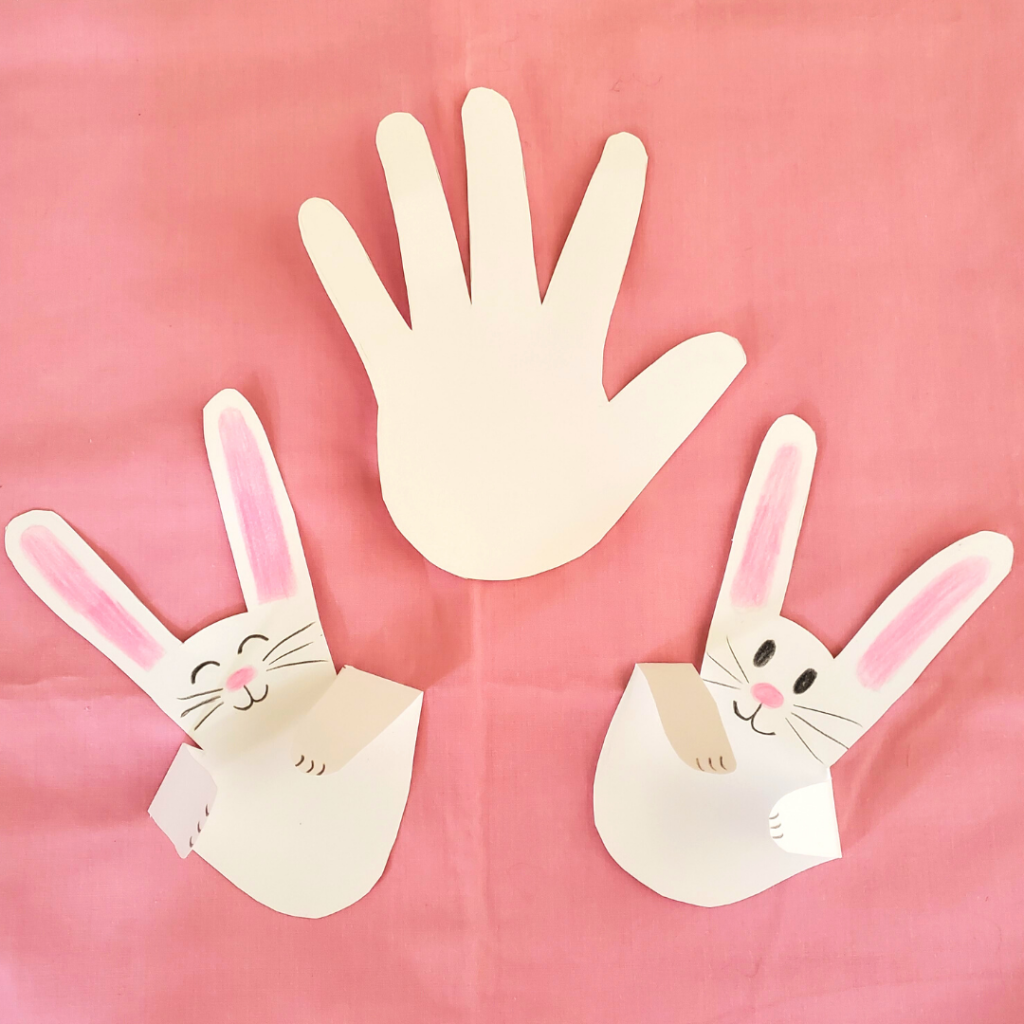 A fun and easy spring craft for families, these adorable bunnies are made out of your handprint!